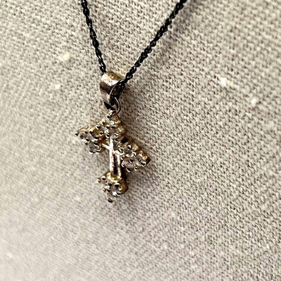 Vintage Danecraft 925 Sterling Silver Cross Necklace With Cubic Zirconia     A73 - Picture 6 of 12